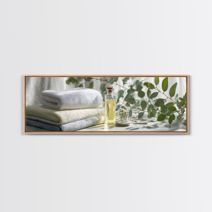 Sunlit White Towels and Eucalyptus Branch Canvas Print, Laundry Room Art, Printable Art, Living Room Decor, Watercolor Art, LRA-3x1-75