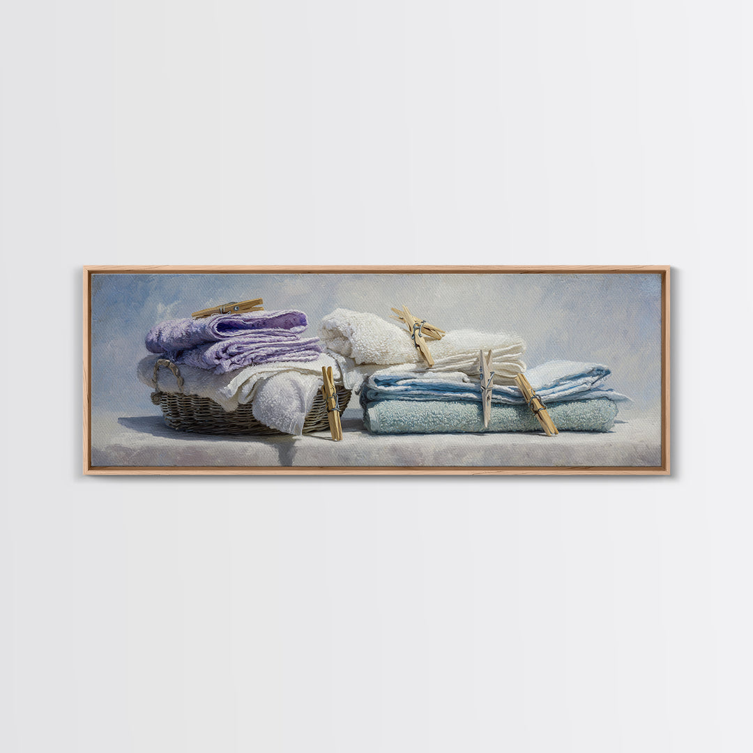 Basket of Folded Towels Canvas Print, Laundry Room Art, Painting, Living Room Decor, Fine Art, Clean, Wall Art Print, LRA-3x1-78