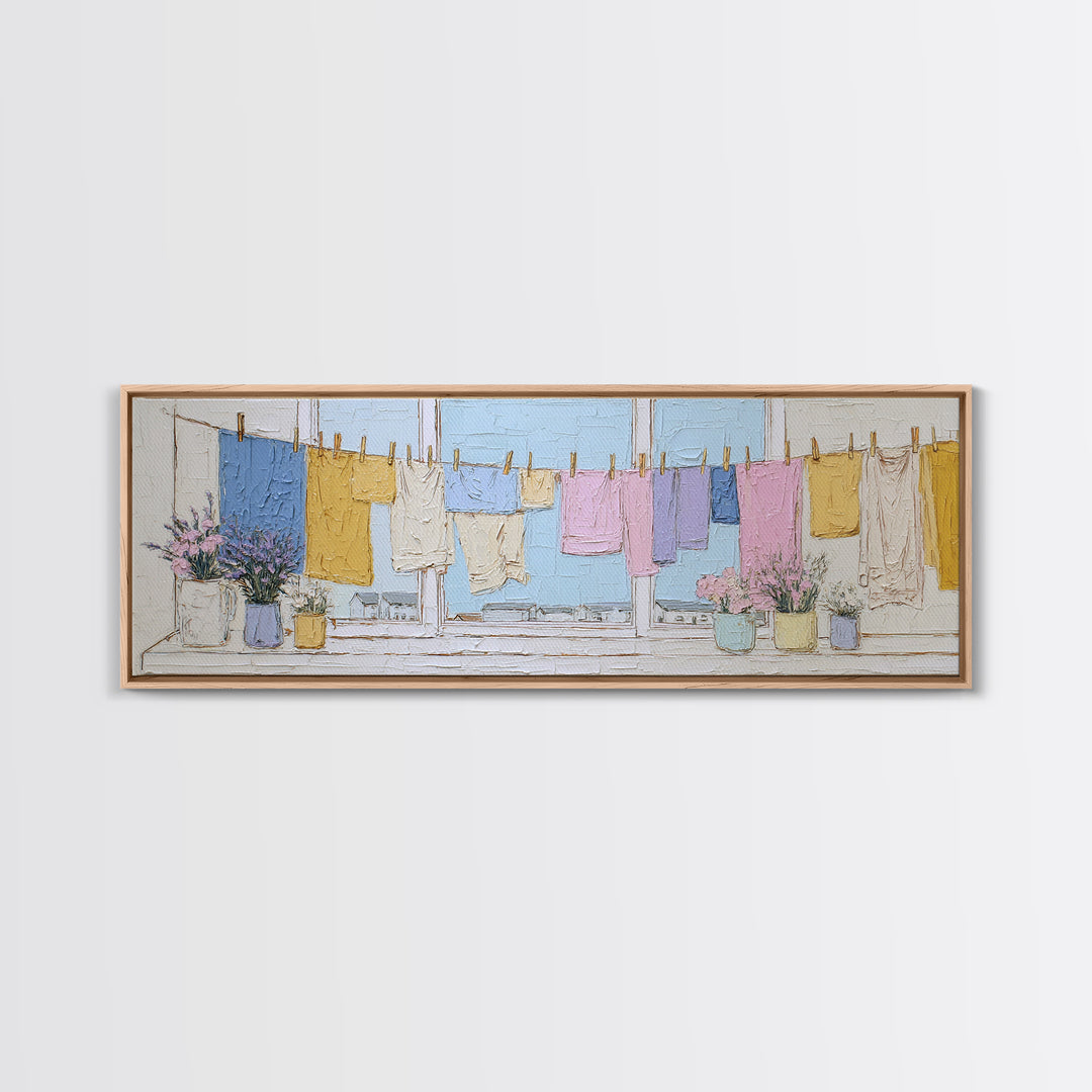 Simple Line Drawing of Hanging Laundry Canvas Print, Laundry Room Art, Downloadable Art, Living Room Decor, Abstract Art, Clean, LRA-3x1-8