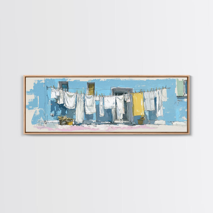 Simple Line Drawing of Hanging Laundry Canvas Print, Laundry Room Art, Painting, Living Room Decor, Abstract Art, Clean, LRA-3x1-80