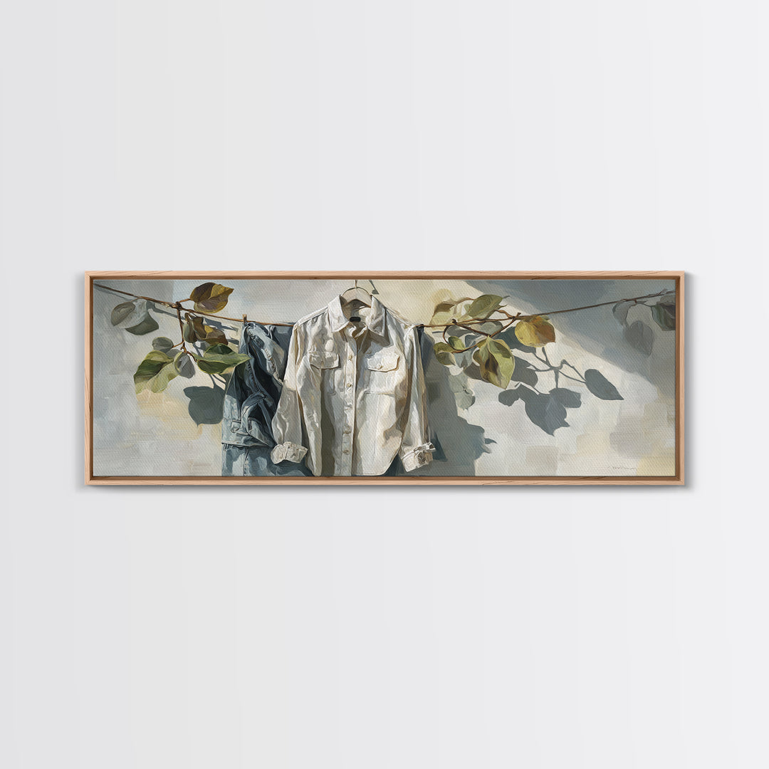 White Shirt on Hanger Canvas Print, Laundry Room Art, Whimsical Art, Living Room Decor, Watercolor Art, Clean, LRA-3x1-85