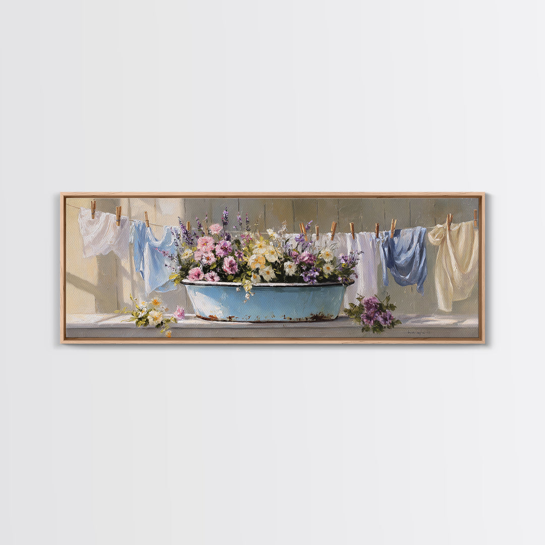 Old Enamel Basin Filled Canvas Print, Laundry Room Art, Neutral Decor, Living Room Decor, Fine Art, Clean, Home Decor, LRA-3x1-96