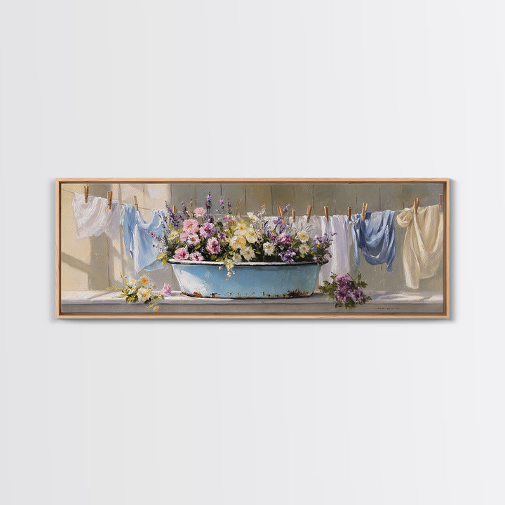 Old Enamel Basin Filled Canvas Print, Laundry Room Art, Neutral Decor, Living Room Decor, Fine Art, Clean, Home Decor, LRA-3x1-96