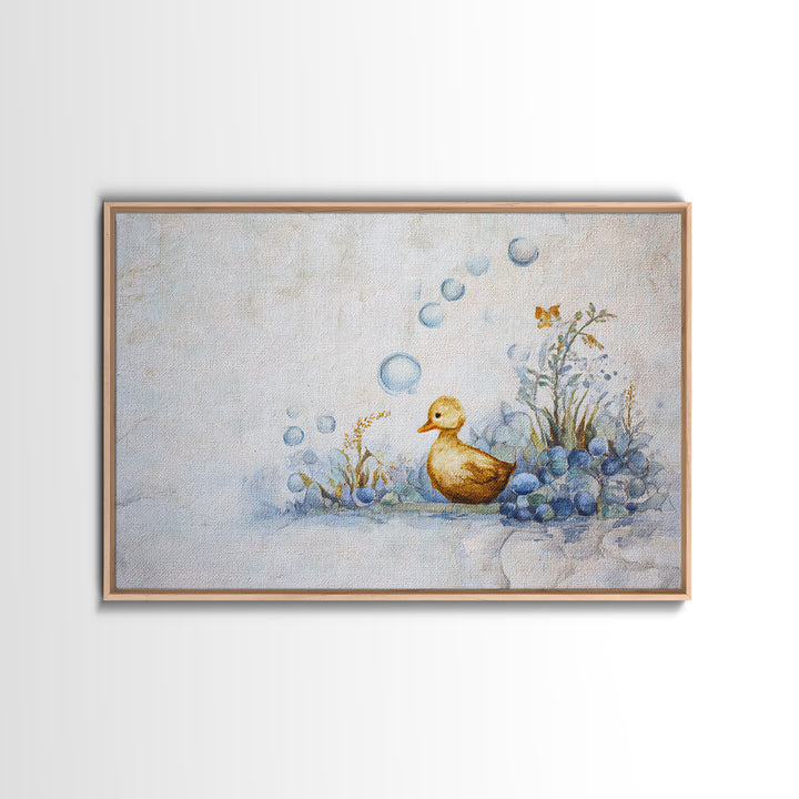 Duck and Bubbles Whimsical Watercolor Framed Canvas Print, Laundry Room Art, Downloadable Art, Living Room Decor, Clean, LRA-3x2-19