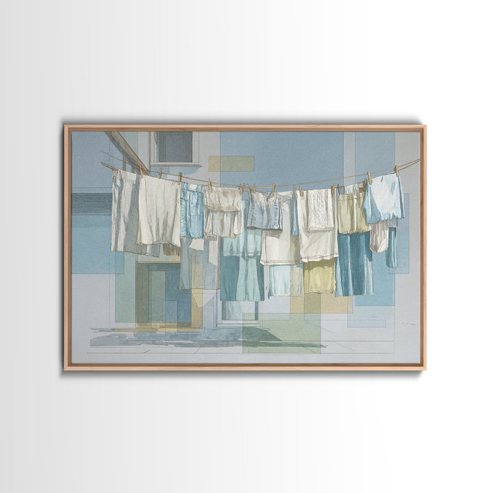 Simple Line Drawing of Hanging Laundry Framed Canvas Print, Laundry Room Art, Wall Art Print, Living Room Decor, Abstract Art, LRA-3x2-20