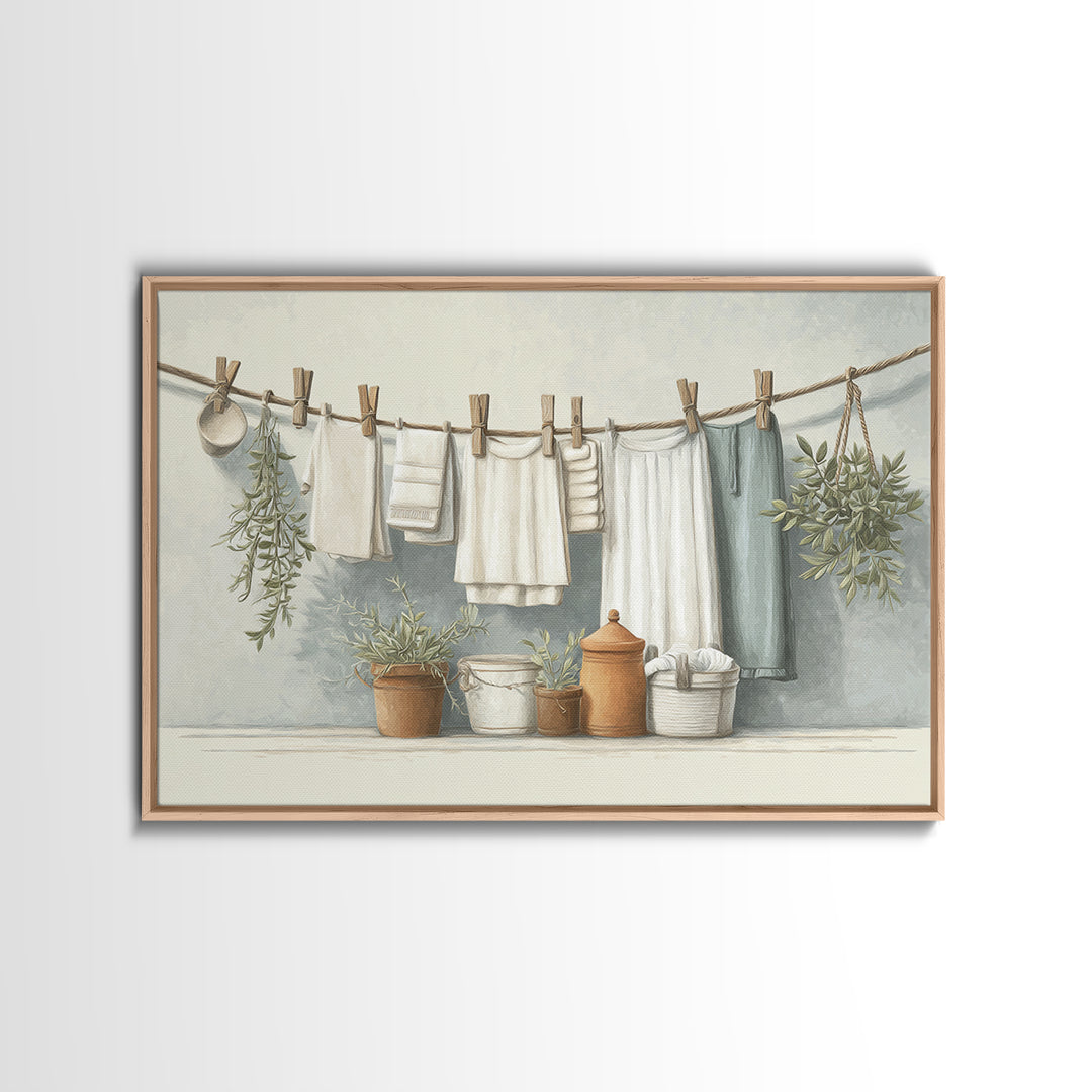 Farmhouse Laundry Sign Ornament Without Words Framed Canvas Print, Laundry Room Art, Retro Wall Art, Living Room Decor, Clean, LRA-3x2-23