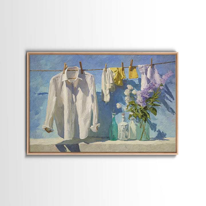 White Shirt on Hanger Framed Canvas Print, Laundry Room Art, Laundry Room Decor, Living Room Decor, Clean, Gallery Decor, LRA-3x2-25