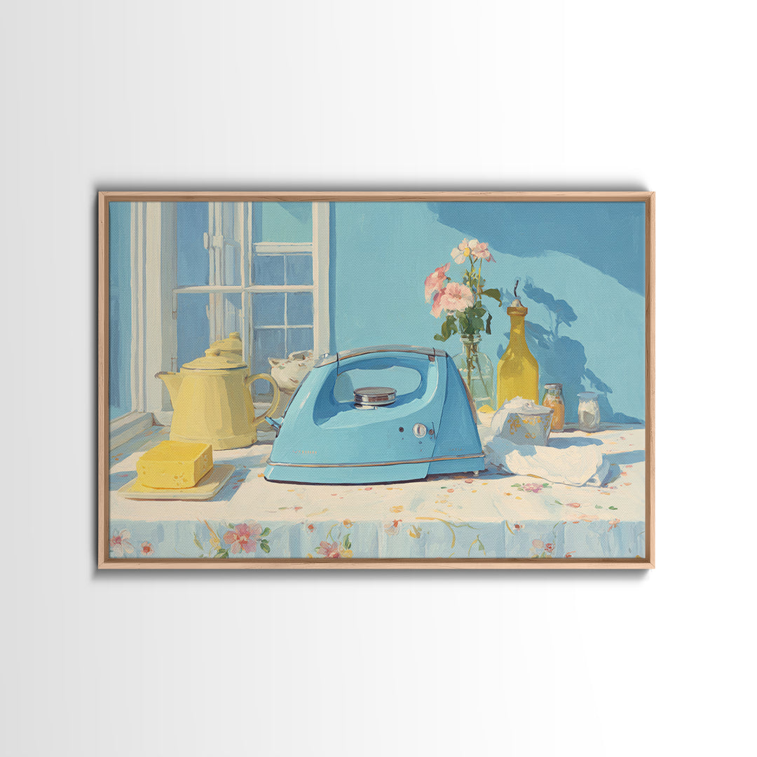 Retro Iron Illustration Canvas Print, Laundry Room Art, Farmhouse Wall Art, Living Room Decor, Oil Painting, Clean, LRA-3x2-37