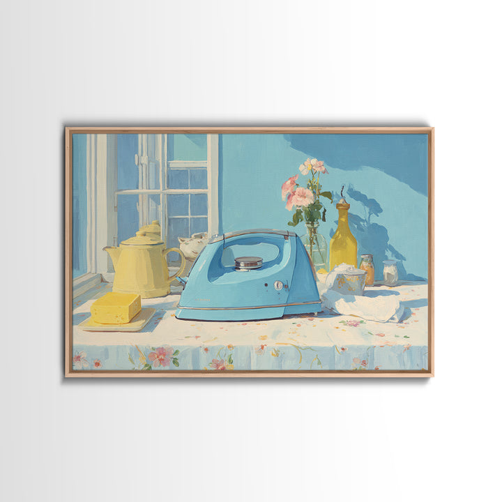 Retro Iron Illustration Canvas Print, Laundry Room Art, Farmhouse Wall Art, Living Room Decor, Oil Painting, Clean, LRA-3x2-37