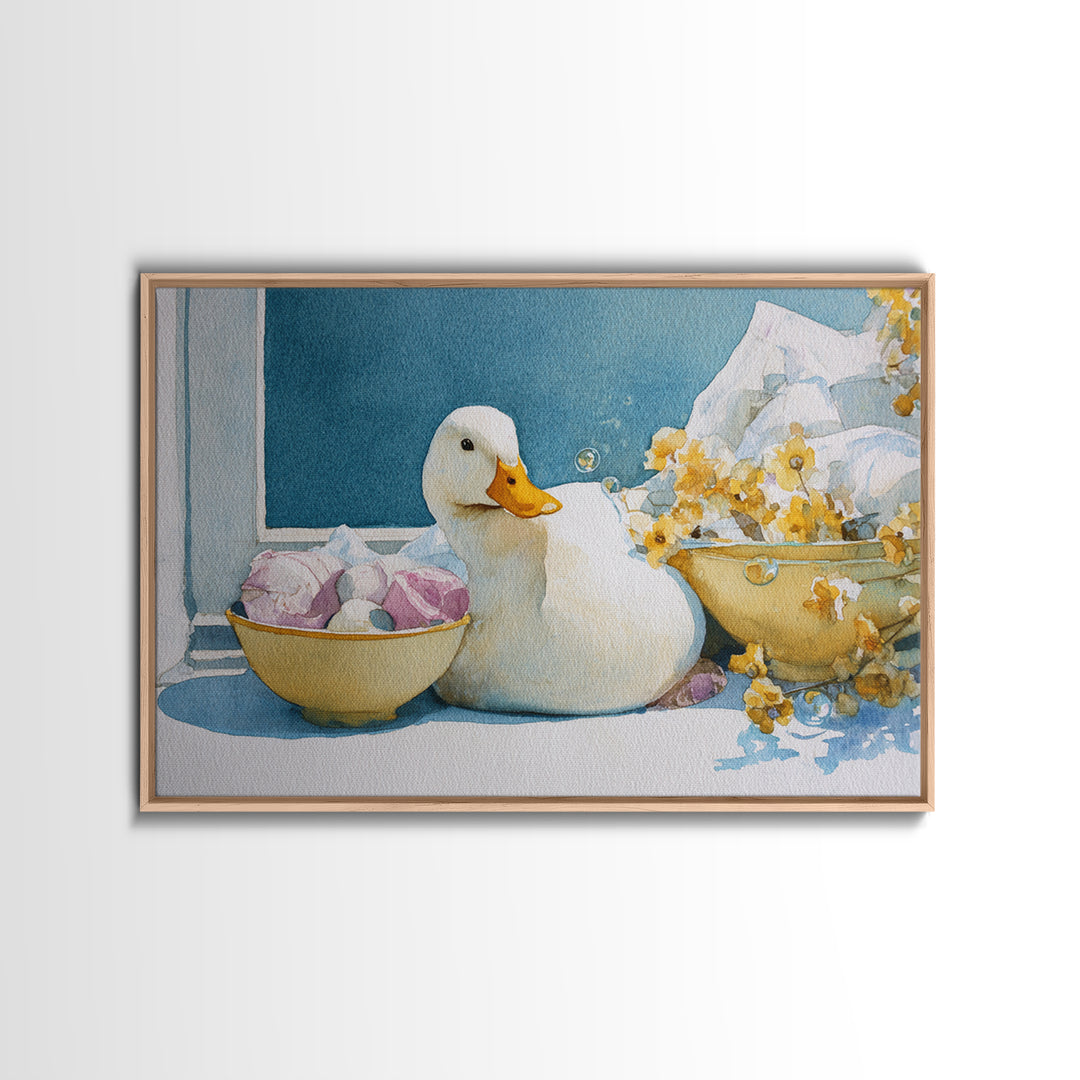 Duck and Bubbles Whimsical Watercolor Canvas Print, Laundry Room Art, Digital Art Print, Living Room Decor, Abstract Art, Clean, LRA-3x2-43