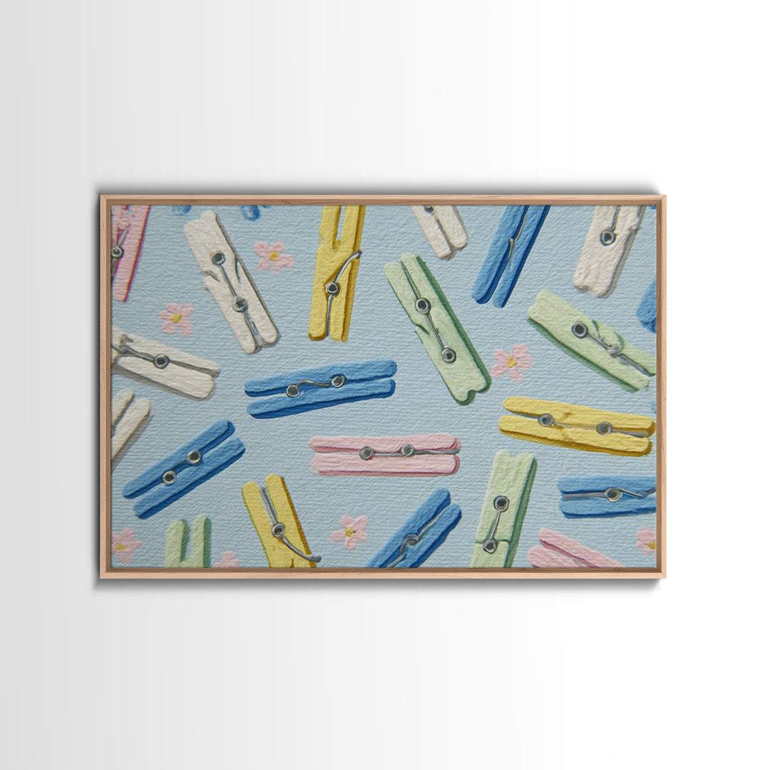 Cheerful Clothespins Arranged as Pattern Canvas Print, Laundry Room Art, Digital Art Print, Living Room Decor, Fine Art, Clean, LRA-3x2-56