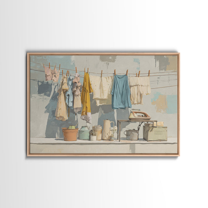 Retro Iron Illustration Canvas Print, Laundry Room Art, Farmhouse Wall Art, Living Room Decor, Oil Painting, Clean, LRA-3x2-61