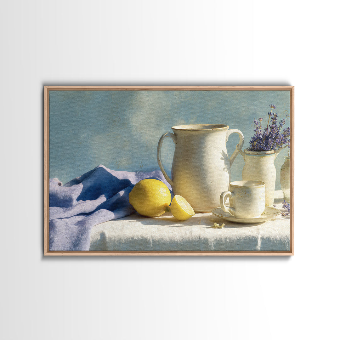 Lemon and Clean Linen Still Life Framed Canvas Print, Laundry Room Art, Wall Decor, Living Room Decor, Fine Art, Clean, LRA-3x2-7