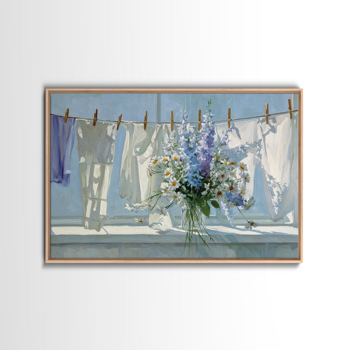 Clothespin Bouquet in Folk Art Style Canvas Print, Laundry Room Art, Modern Decor, Living Room Decor, Fine Art, Clean, LRA-3x2-72