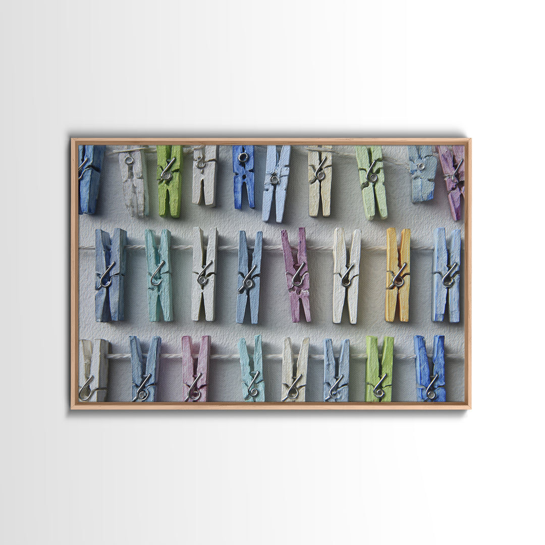 Cheerful Clothespins Arranged as Pattern Canvas Print, Laundry Room Art, Statement Artwork, Living Room Decor, Clean, LRA-3x2-80
