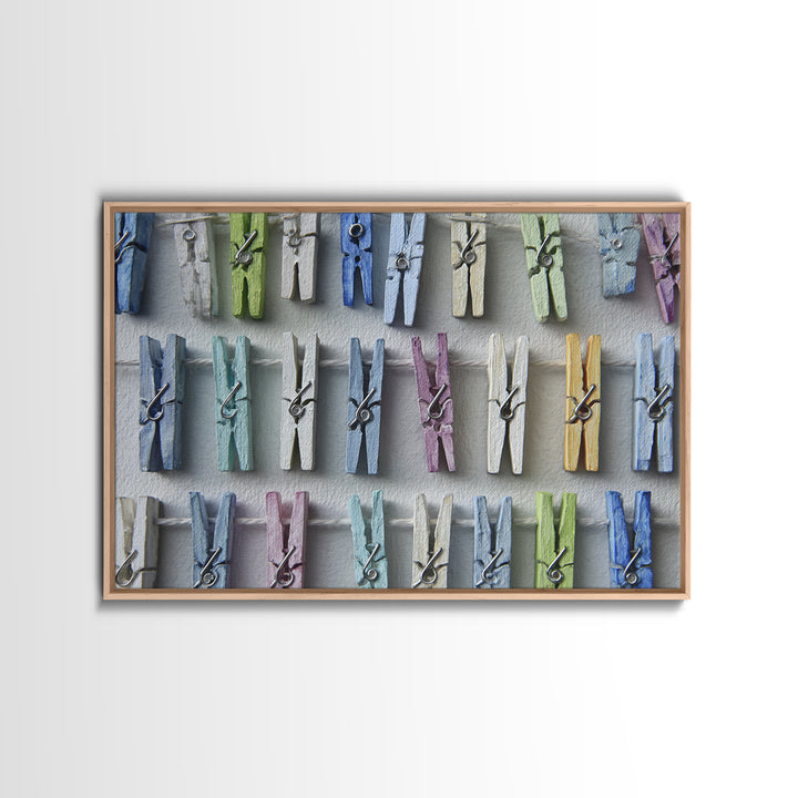 Cheerful Clothespins Arranged as Pattern Canvas Print, Laundry Room Art, Statement Artwork, Living Room Decor, Clean, LRA-3x2-80