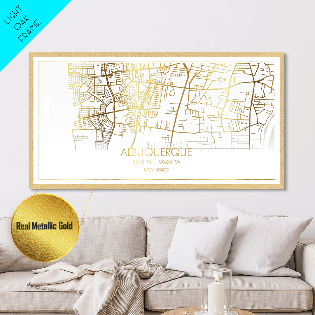 Albuquerque New Mexico City Poster, Metallic Gold Art, Metal Art, real wood frames, black and gold, Street Map Wall Art, Gold Street Map Art