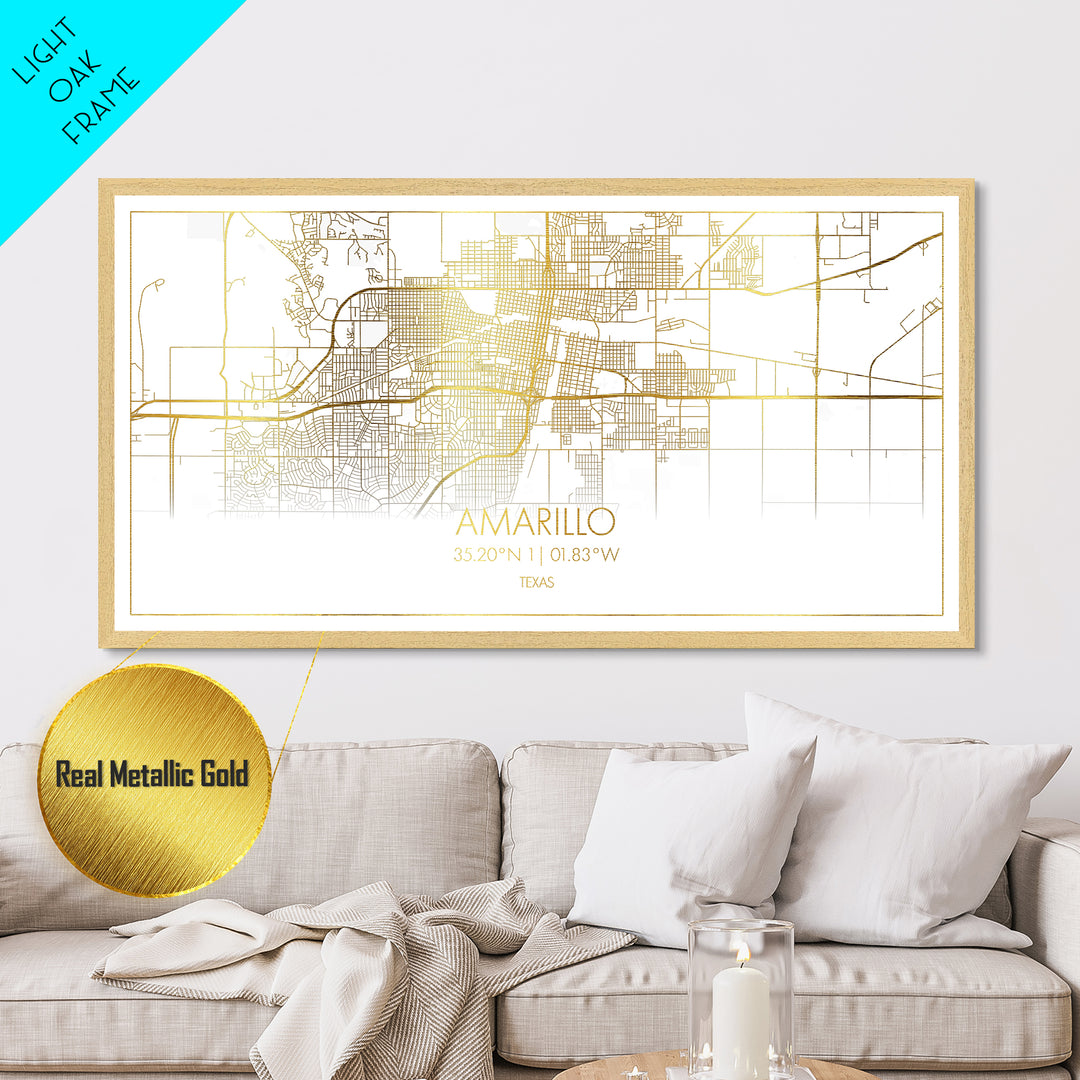 Amarillo Texas City street map, Metallic Gold Print, Metal Art, wood framed map, black and gold, Street Map Art, Minimalist Wall Art, Modern House Art