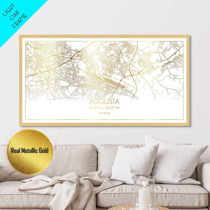 Augusta Georgia City street map, Metallic Gold Print, Metal Art, wood framed map, black and gold, Street Map Art, Gold Street Map Art, Travel Poster
