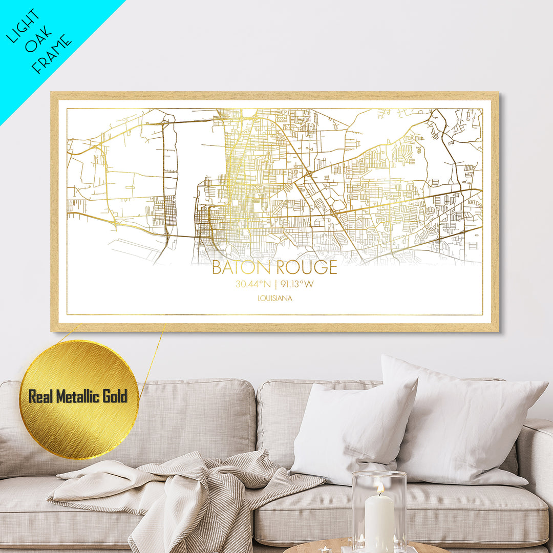 Baton Rouge Louisiana City Poster, Metallic Gold Art, Metal Art, real wood frames, black and gold, Map Print Poster, Travel Poster, Housewarming Gift