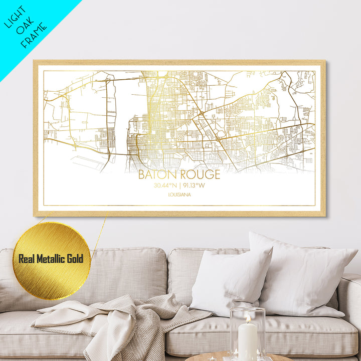 Baton Rouge Louisiana City Poster, Metallic Gold Art, Metal Art, real wood frames, black and gold, Map Print Poster, Travel Poster, Housewarming Gift