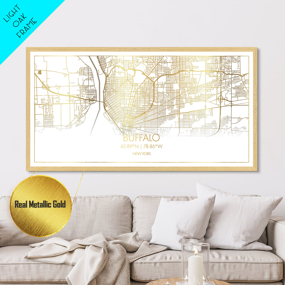 Buffalo New York City street map, Metallic Gold Print, Metal Art, wood framed map, black and gold, Street Map Art, Gold Street Map Art, Modern Wall Art