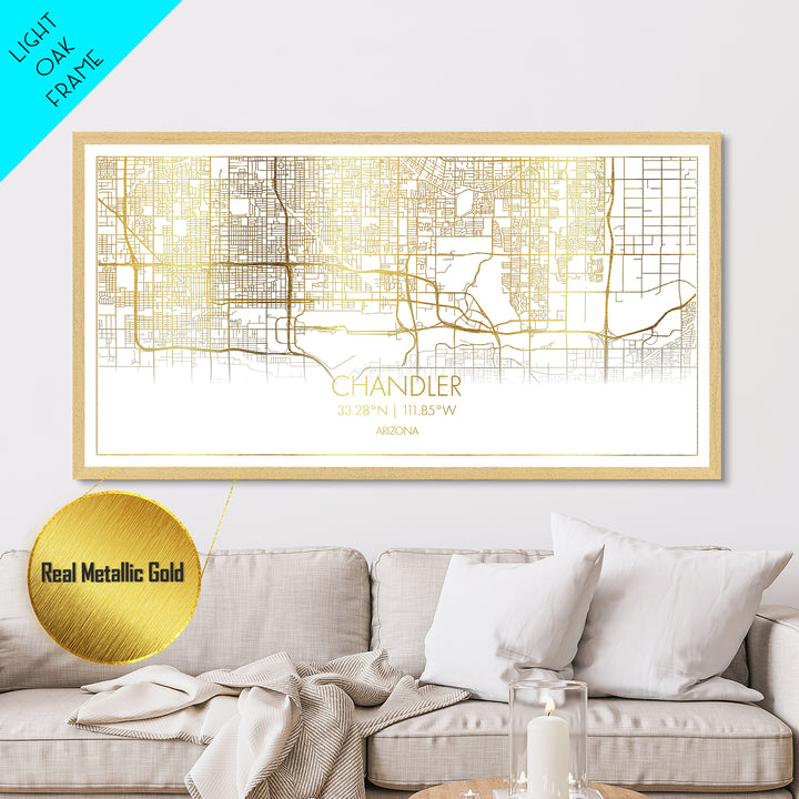 Chandler Arizona City street map, Metallic Gold Print, Metal Art, wood framed map, black and gold, Street Map Art, Housewarming Gift