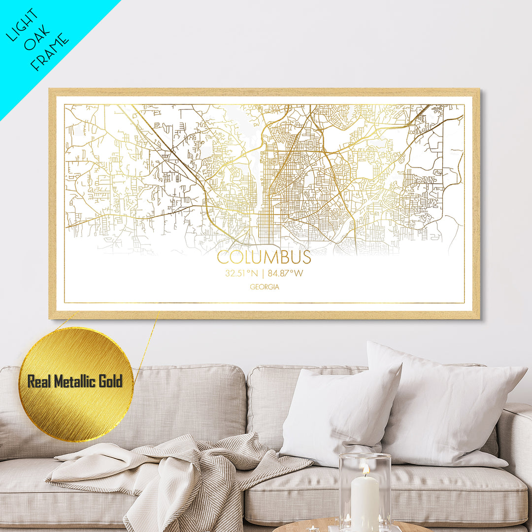Columbus Georgia City street map, Metallic Gold Print, Metal Art, wood framed map, black and gold, Street Map Art, Housewarming Gift