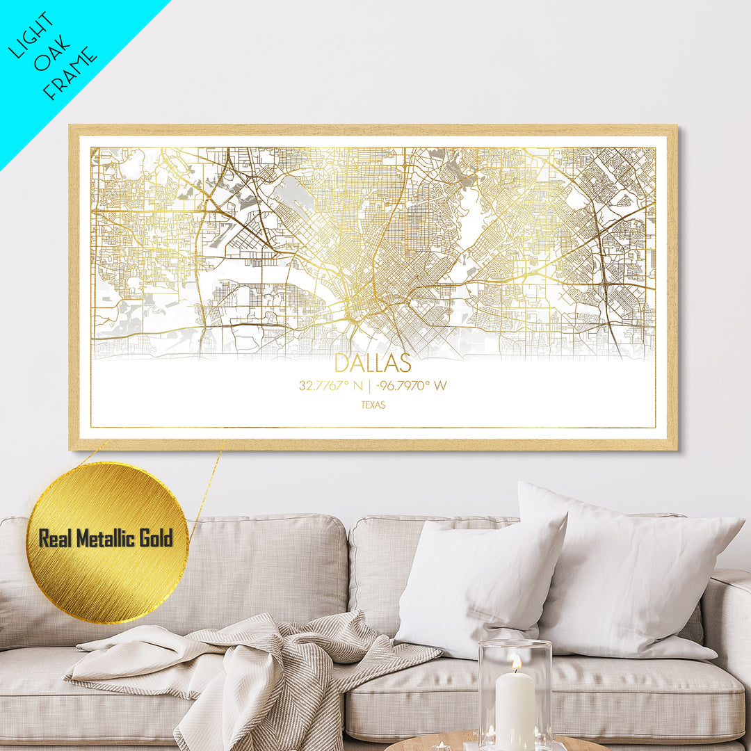 Dallas Texas City street map, Metallic Gold Print, Metal Art, wood framed map, black and gold, Street Map Wall Art, College Dorm Décor, Minimalist Wall Art