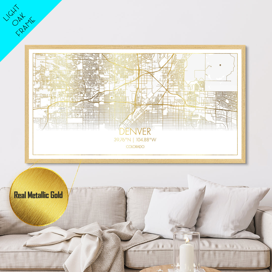 Denver Colorado City street map, Metallic Gold Print, Metal Art, wood framed map, black and gold, Street Map Art, Travel Poster, Modern House Art