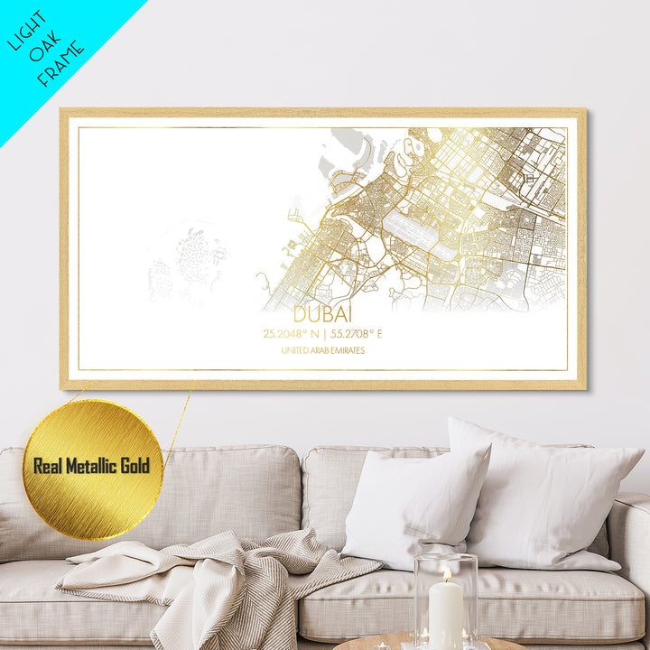 Dubai United Arab Emirates City Poster, Metallic Gold Art, Metal Art, real wood frames, black and gold, Street Map Art, Travel Poster, Gold Street Map Art