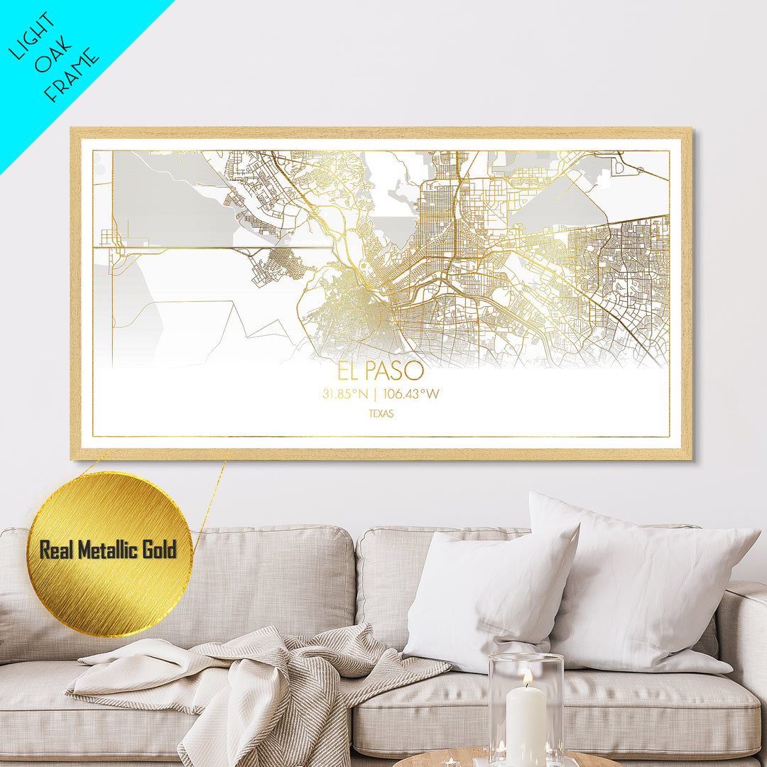 El Paso Texas City street map, Metallic Gold Print, Metal Art, wood framed map, black and gold, Street Map Art, Housewarming Gift