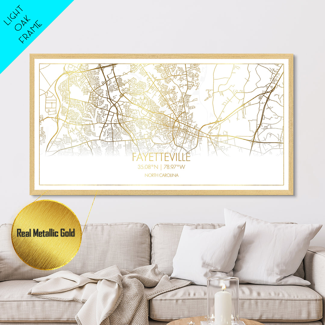 Fayetteville North Carolina City street map, Metallic Gold Print, Metal Art, wood framed map, black and gold, Street Map Art, College Dorm Décor