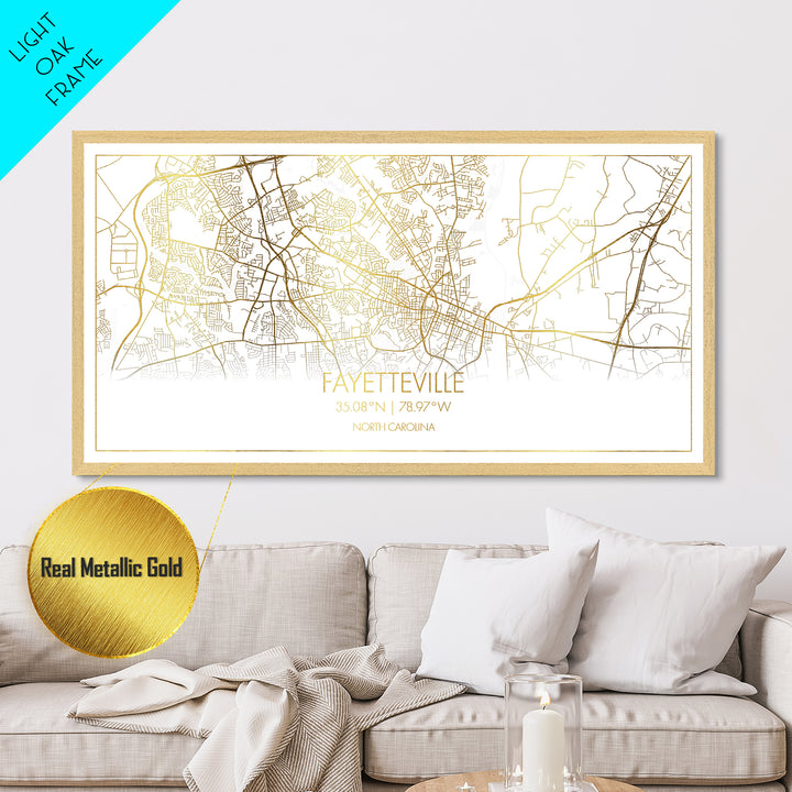 Fayetteville North Carolina City street map, Metallic Gold Print, Metal Art, wood framed map, black and gold, Street Map Art, College Dorm Décor