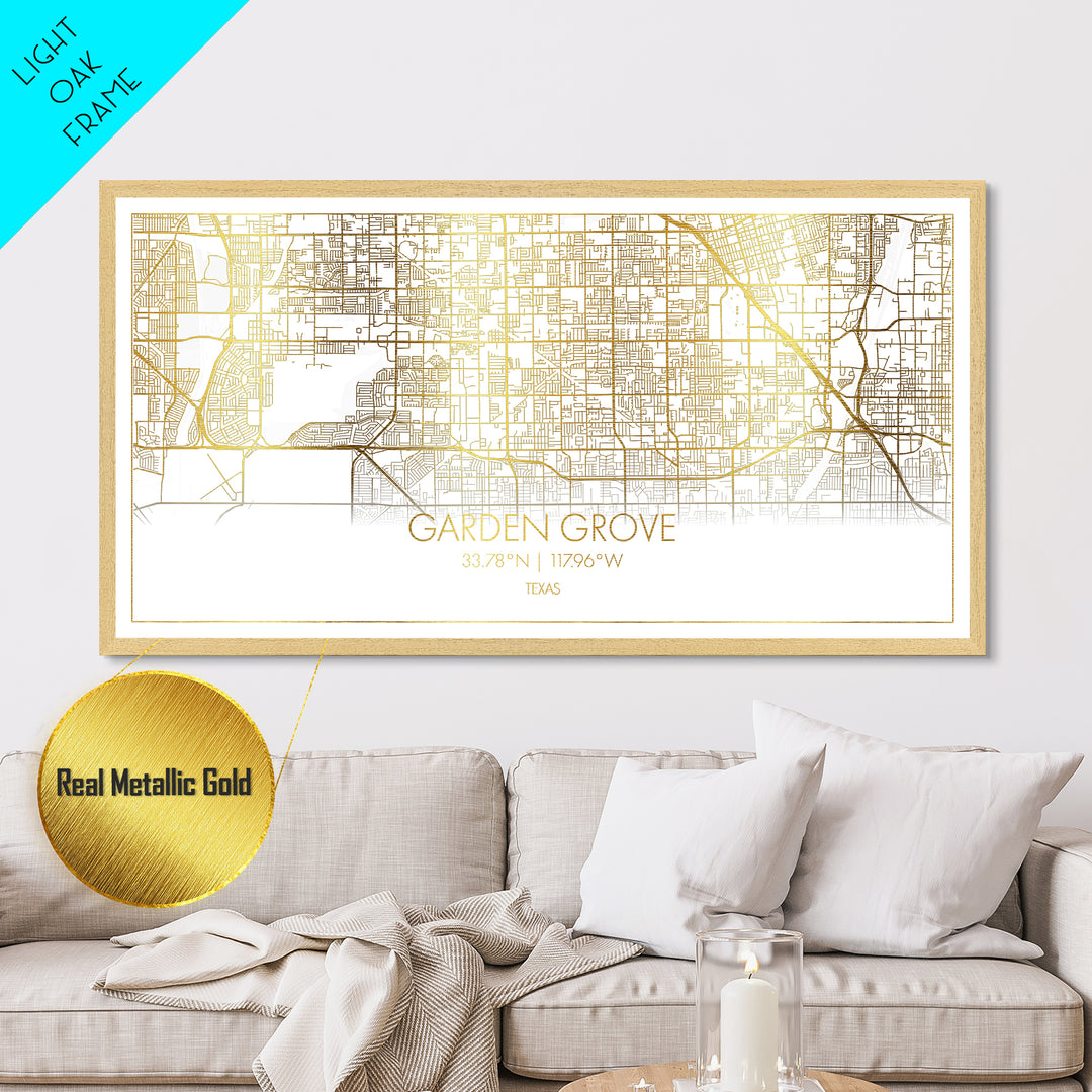 Garden Grove California City street map, Metallic Gold Print, Metal Art, wood framed map, black and gold, Street Map Art, Gold Street Map Art