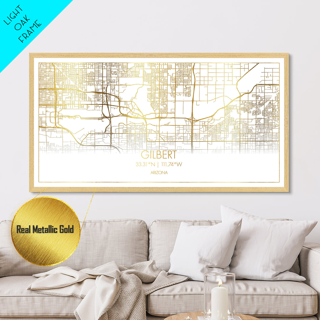 Gilbert Arizona City street map, Metallic Gold Print, Metal Art, wood framed map, black and gold, Street Map Art, Housewarming Gift, Map Art
