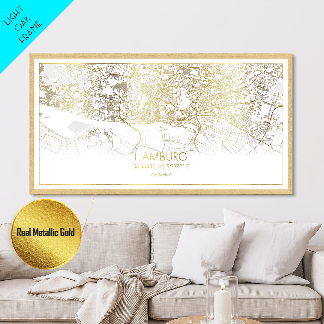 Hamburg Germany City street map, Metallic Gold Print, Metal Art, wood framed map, black and gold, Street Map Art, Travel Poster
