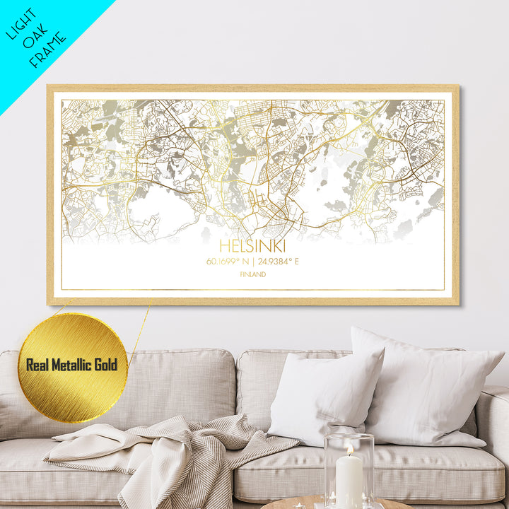Helsinki Finland City Poster, Metallic Gold Art, Metal Art, real wood frames, black and gold, Street Map Wall Art, Map Art