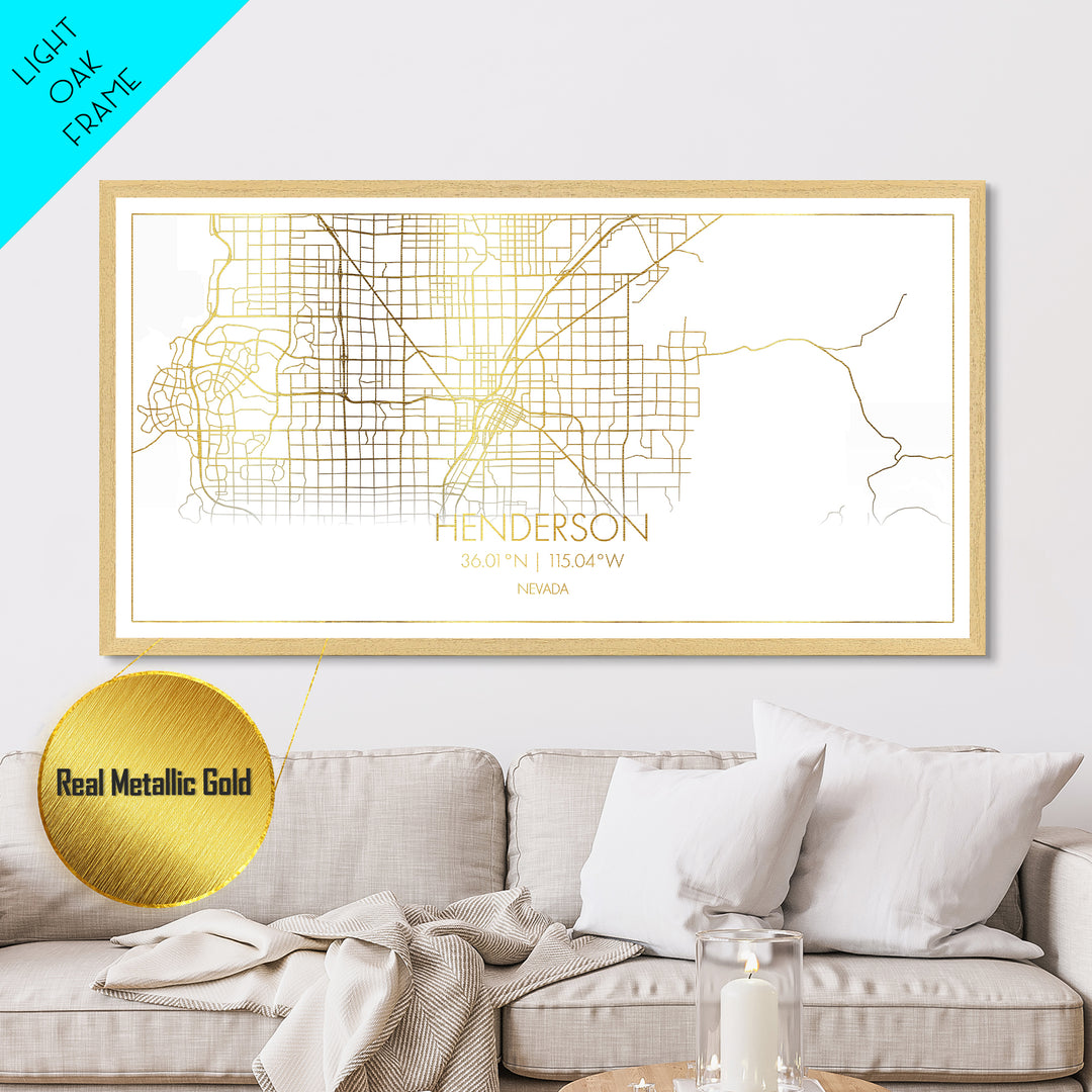 Henderson Nevada City street map, Metallic Gold Print, Metal Art, wood framed map, black and gold, Street Map Art, Housewarming Gift