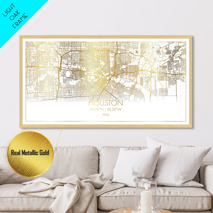 Houston Texas City street map, Metallic Gold Print, Metal Art, wood framed map, black and gold, Street Map Art, Travel Poster, Modern House Art
