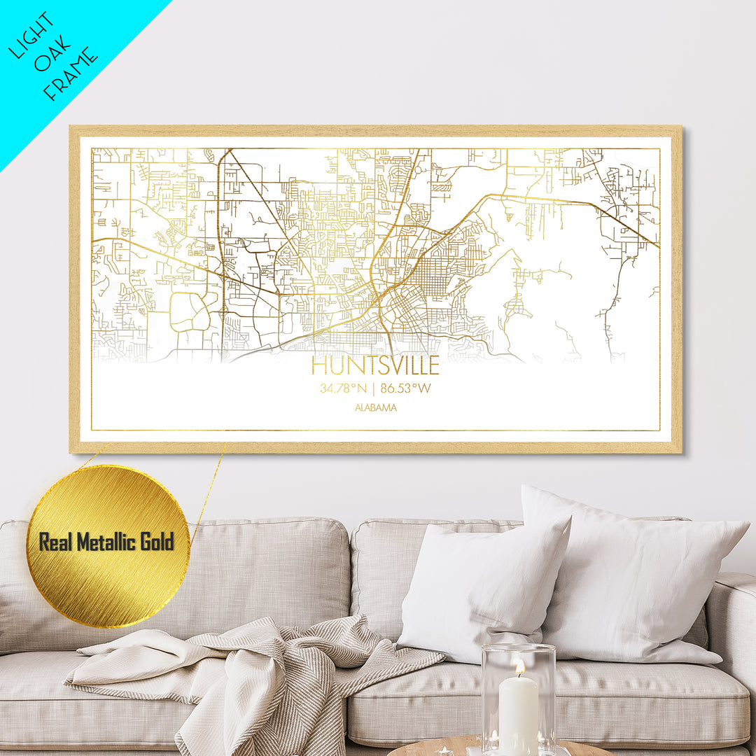 Huntsville Alabama City street map, Metallic Gold Print, Metal Art, wood framed map, black and gold, Street Map Art, Housewarming Gift