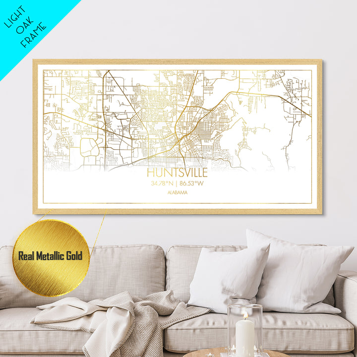 Huntsville Alabama City street map, Metallic Gold Print, Metal Art, wood framed map, black and gold, Street Map Art, Housewarming Gift