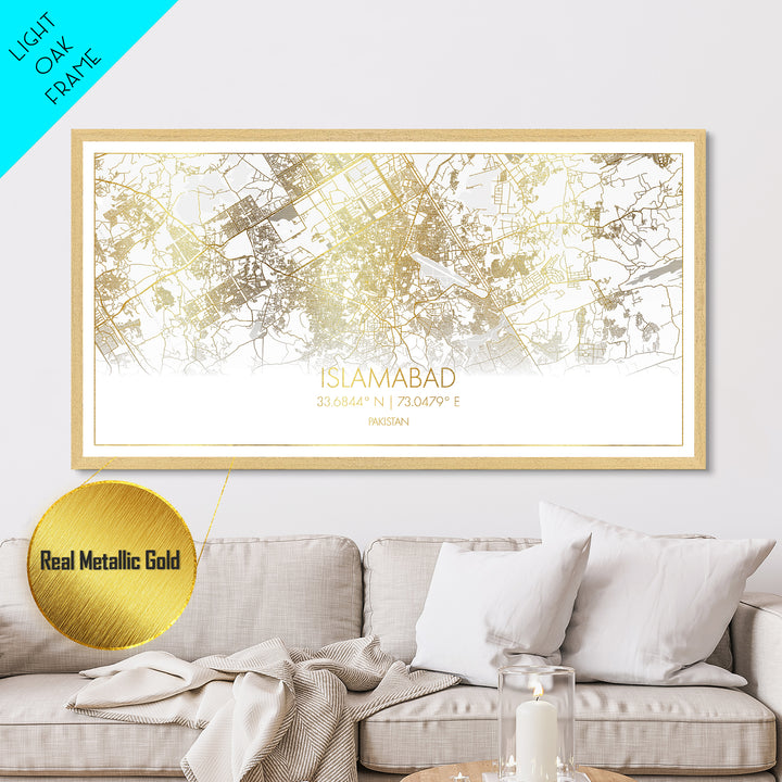 Islamabad Pakistan City street map, Metallic Gold Print, Metal Art, wood framed map, black and gold, Street Map Art, Best Friend Gifts