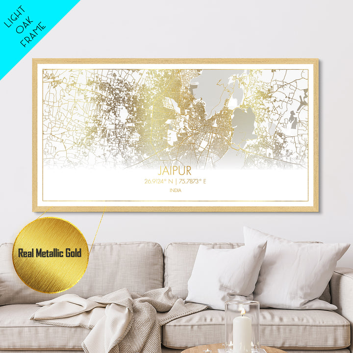 Jaipur India City street map, Metallic Gold Print, Metal Art, wood framed map, black and gold, Street Map Art, Gold Street Map Art
