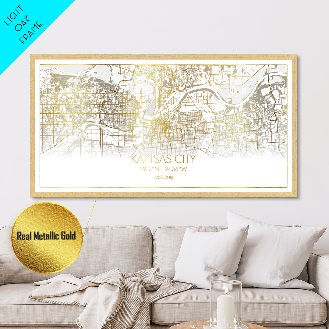 Kansas City Missouri City street map, Metallic Gold Print, Metal Art, wood framed map, black and gold, Street Map Art, Minimalist Wall Art