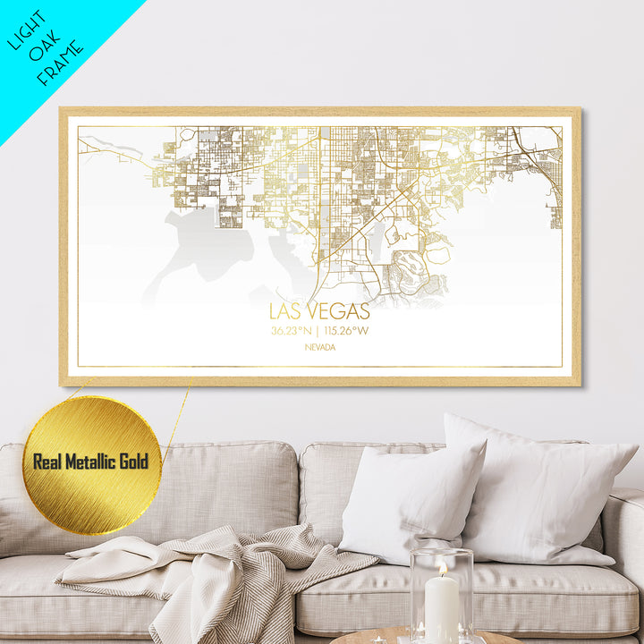 Las Vegas Nevada City street map, Metallic Gold Print, Metal Art, wood framed map, black and gold, Gold Street Map Art, Office Decor