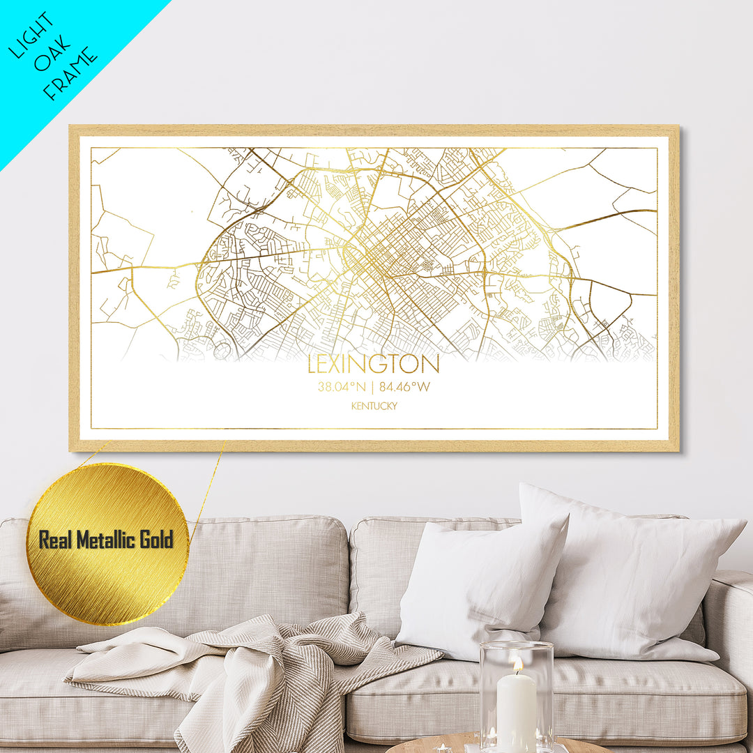 Lexington Kentucky City Poster, Metallic Gold Art, Metal Art, real wood frames, black and gold, Street Map Wall Art, Housewarming Gift