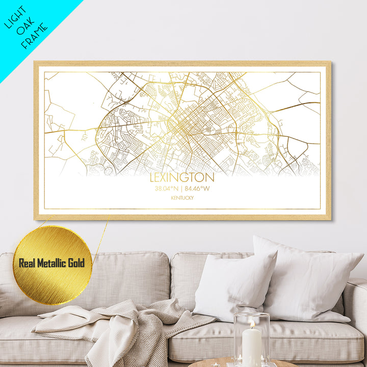 Lexington Kentucky City Poster, Metallic Gold Art, Metal Art, real wood frames, black and gold, Street Map Wall Art, Housewarming Gift