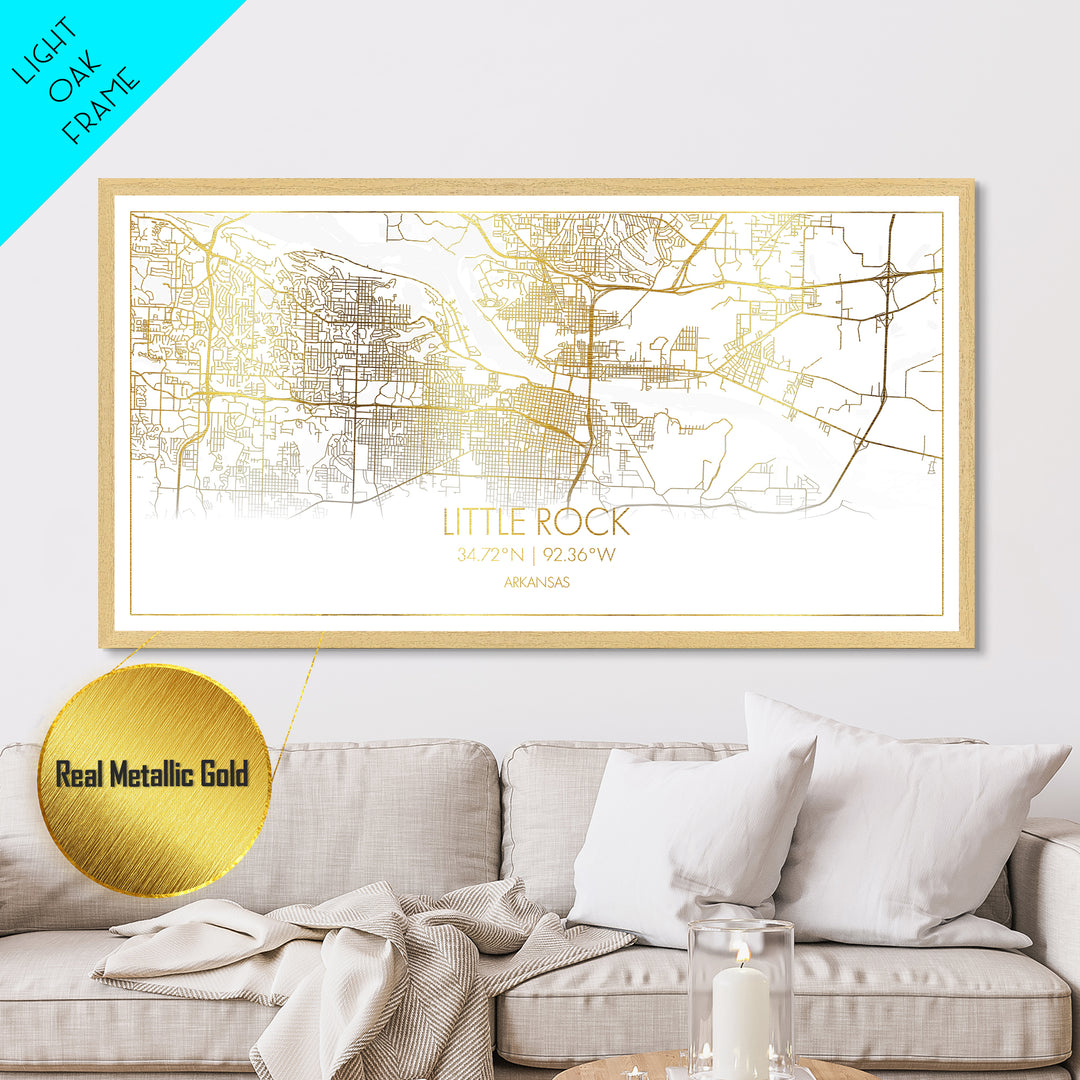 Little Rock Arkansas City Poster, Metallic Gold Art, Metal Art, real wood frames, black and gold, Street Map Art, Office Decor