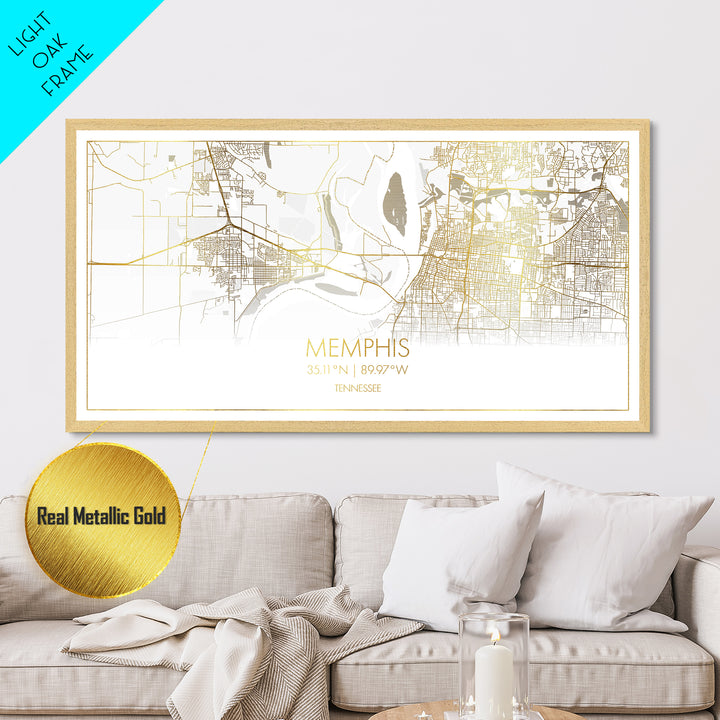 Memphis Tennessee City Poster, Metallic Gold Art, Metal Art, real wood frames, black and gold, Street Map Art, Housewarming Gift